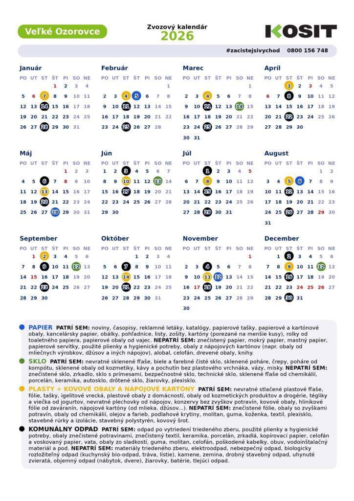 Zvozový kalendár rok 2026